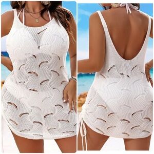 Plus Size Boho White Crochet Cover Up Beach Dress